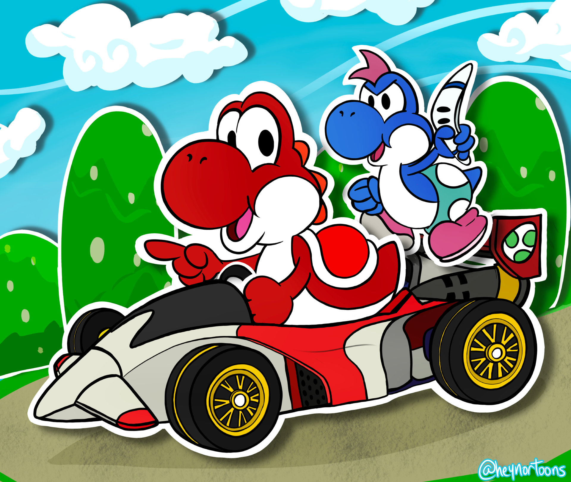 Paper Yoshi Kart - Red and Blue